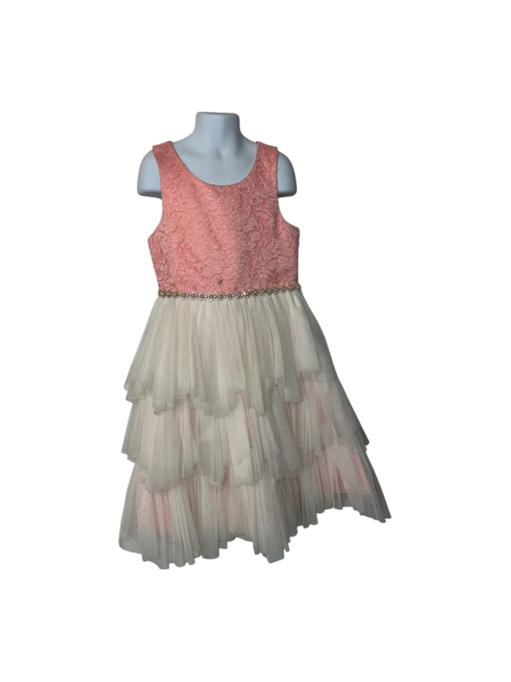 American Princess Girls Pink Lace Tiered Tulle Party Dress Size 8